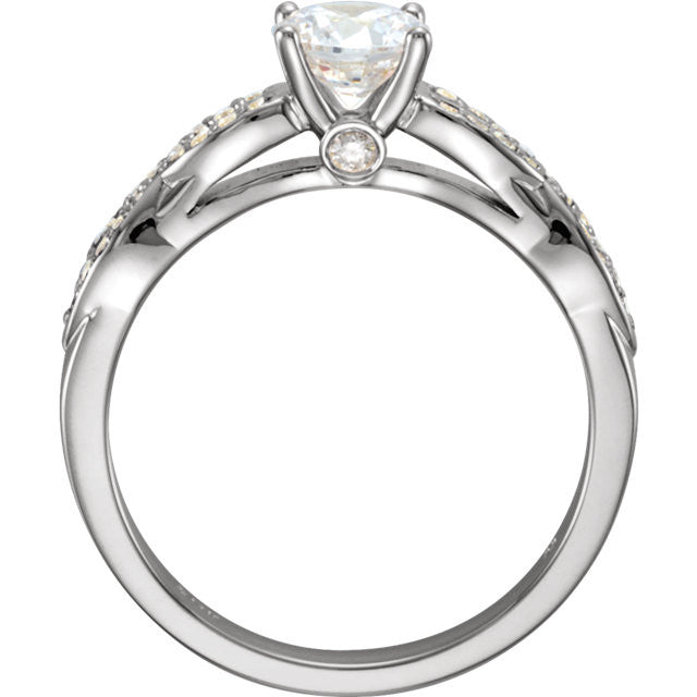 *Clearance* Cubic Zirconia Engagement Ring- The Brenda (1.0 Carat Round-Cut with Infinity-Inspired Pave Band in Sterling Silver)