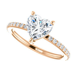 Cubic Zirconia Engagement Ring- The Delilah (Customizable Heart Cut Petite Style with 3/4 Pavé Band)