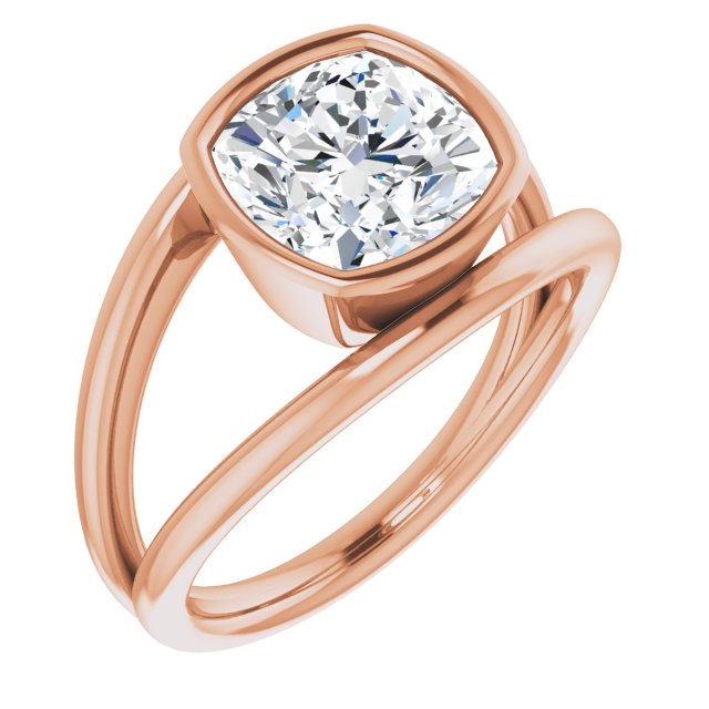 10K Rose Gold Customizable Bezel-set Cushion Cut Style with Wide Tapered Split Band