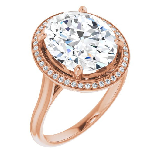 10K Rose Gold Customizable Cathedral-Raised Oval Cut Halo Style