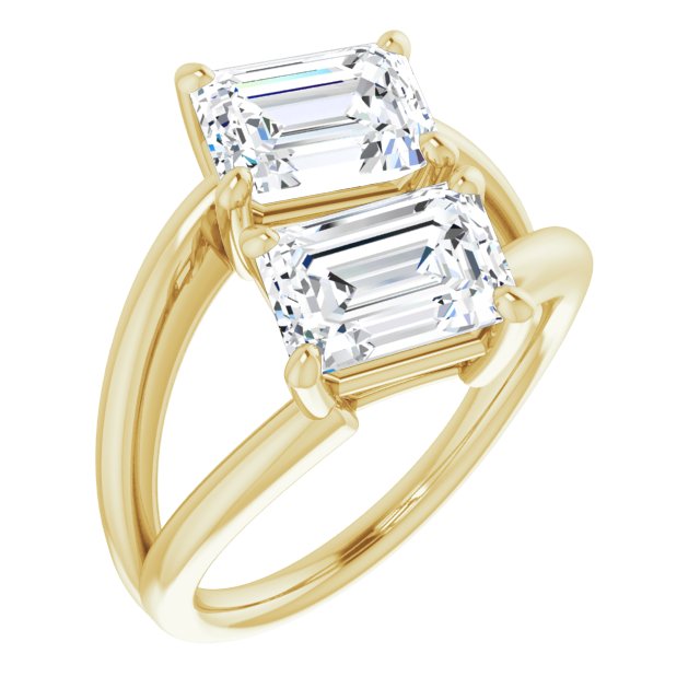Cubic Zirconia Engagement Ring- The Melaine (Customizable Two Stone Double Radiant Cut Design with Split Bypass Band)