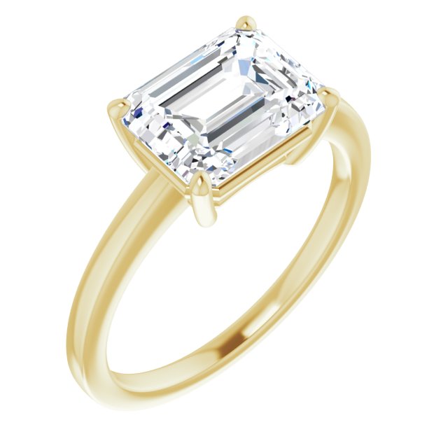 10K Yellow Gold Customizable Bowl-Prongs Emerald/Radiant Cut Solitaire with Thin Band