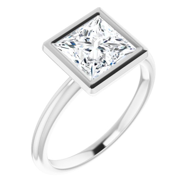 10K White Gold Customizable Bezel-set Princess/Square Cut Solitaire with Thin Band