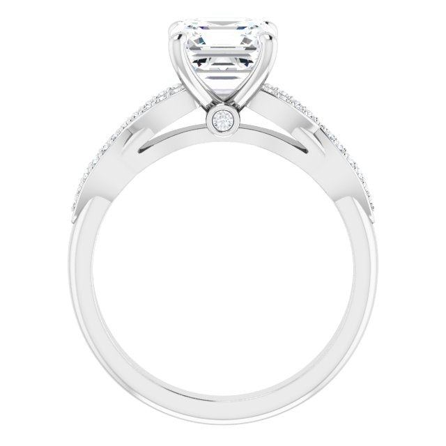 Cubic Zirconia Engagement Ring- The Lakiesha (Customizable Asscher Cut Design featuring Infinity Pavé Band and Round-Bezel Peekaboos)