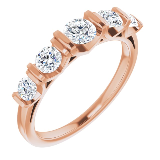 Cubic Zirconia Engagement Ring- The Elizabeth Mary (Customizable 5-stone Round Cut Design with Thick Channel Setting)