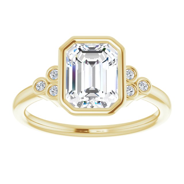Cubic Zirconia Engagement Ring- The Kaipo (Customizable 7-stone Emerald Cut Style with Triple Round-Bezel Accent Cluster Each Side)