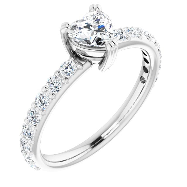 10K White Gold Customizable Heart Cut Design with Large Round Cut 3/4 Band Accents
