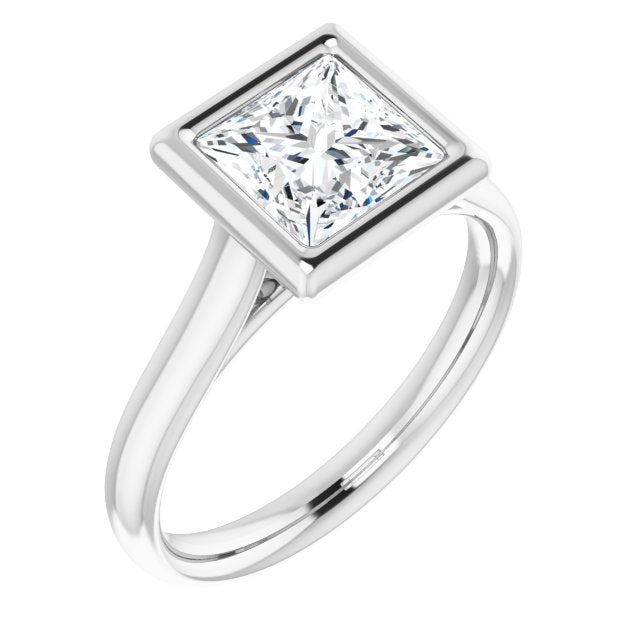 10K White Gold Customizable Cathedral-Bezel Princess/Square Cut Solitaire