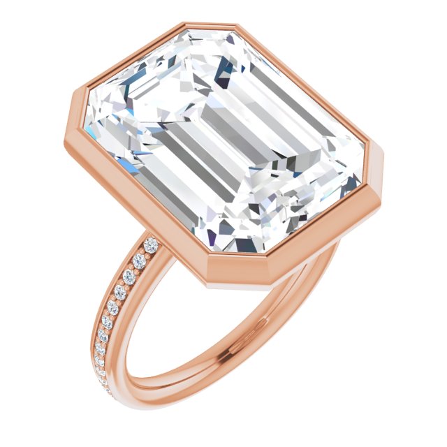 10K Rose Gold Customizable Bezel-Set Emerald/Radiant Cut Center with Thin Shared Prong Band