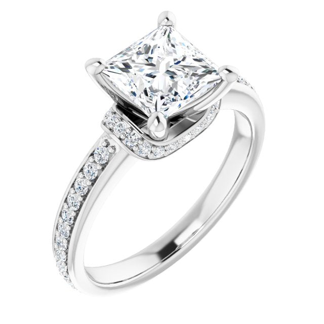 10K White Gold Customizable Princess/Square Cut Setting with Organic Under-halo & Shared Prong Band