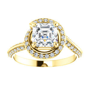 Cubic Zirconia Engagement Ring- The Karly (Customizable Asscher Cut Design with Bypass Halo and 3-sided Artisan Pavé Band)