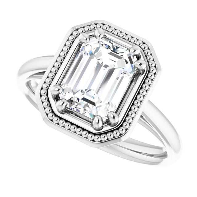 Cubic Zirconia Engagement Ring- The Eve (Customizable Radiant Cut Solitaire with Metallic Drops Halo Lookalike)
