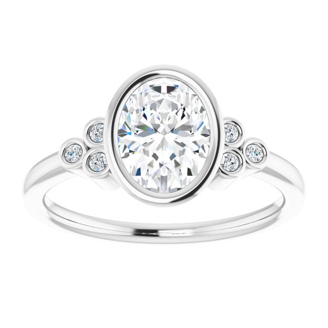 Cubic Zirconia Engagement Ring- The Kaipo (Customizable 7-stone Oval Cut Style with Triple Round-Bezel Accent Cluster Each Side)