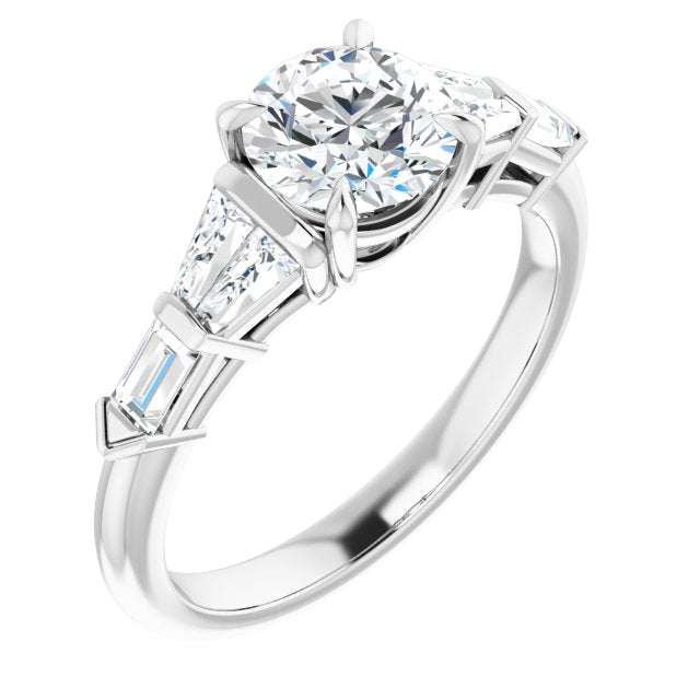 10K White Gold Customizable 7-stone Design with Round Cut Center and Baguette Accents