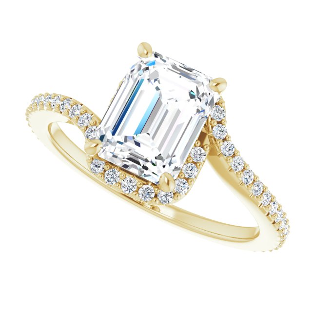 Cubic Zirconia Engagement Ring- The Essence (Customizable Artisan Radiant Cut Design with Thin, Accented Bypass Band)