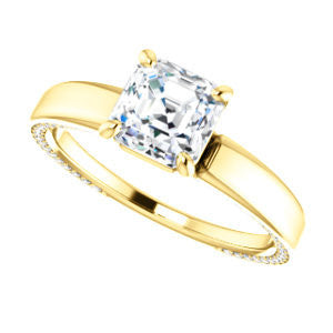 Cubic Zirconia Engagement Ring- The Rosalina (Customizable Asscher Cut with Three-sided Pavé Band)