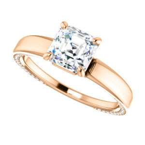 Cubic Zirconia Engagement Ring- The Rosalina (Customizable Asscher Cut with Three-sided Pavé Band)