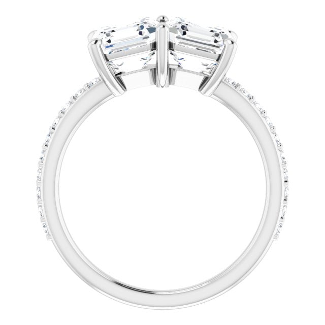 Cubic Zirconia Engagement Ring- The Minerva (Customizable Enhanced 2-stone Asscher Cut Design with Ultra-thin Accented Band)