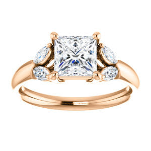 Cubic Zirconia Engagement Ring- The Leeanne (Customizable 5-stone Design with Princess Cut Center and Marquise Accents)