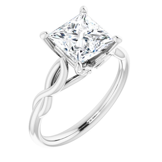 10K White Gold Customizable Princess/Square Cut Solitaire with Braided Infinity-inspired Band and Fancy Basket)