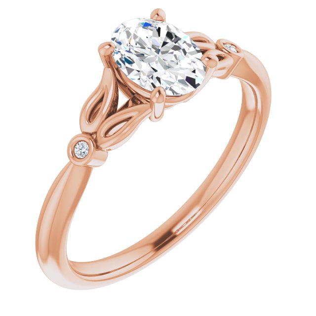 10K Rose Gold Customizable 3-stone Oval Cut Design with Thin Band and Twin Round Bezel Side Stones