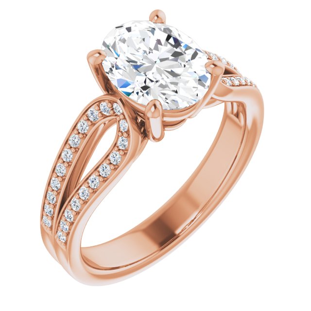10K Rose Gold Customizable Oval Cut Design featuring Shared Prong Split-band