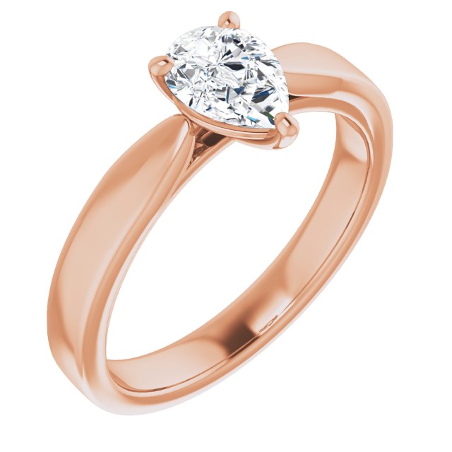 10K Rose Gold Customizable Pear Cut Cathedral Solitaire with Wide Tapered Band