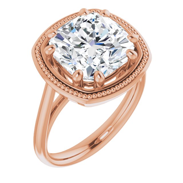 10K Rose Gold Customizable Cushion Cut Solitaire with Metallic Drops Halo Lookalike
