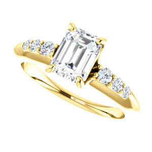 Cubic Zirconia Engagement Ring- The Karyn Nya (Customizable 7-stone Emerald Cut style with Tapered Band & Round Prong-set Accents)