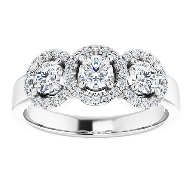 Cubic Zirconia Engagement Ring- The Delores (Customizable Round Cut Triple Halo 3-stone Design)