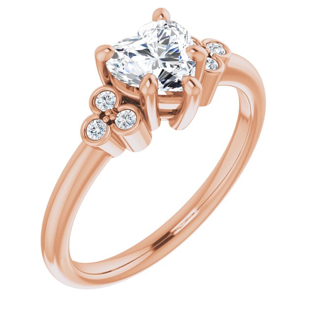 10K Rose Gold Customizable 7-stone Heart Cut Center with Round-Bezel Side Stones