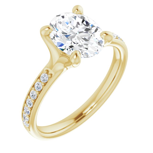 10K Yellow Gold Customizable Heavy Prong-Set Oval Cut Style with Round Cut Band Accents