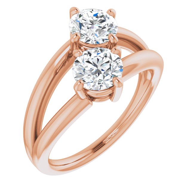10K Rose Gold Customizable Two Stone Double Round Cut Design with Split Bypass Band