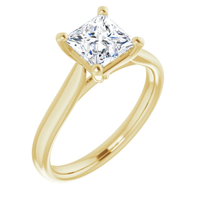 10K Yellow Gold Customizable Cathedral-Prong Princess/Square Cut Solitaire