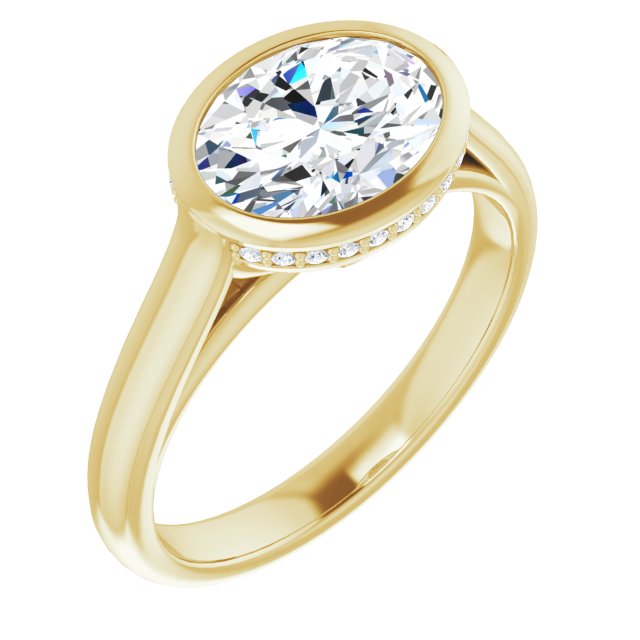 10K Yellow Gold Customizable Oval Cut Semi-Solitaire with Under-Halo and Peekaboo Cluster