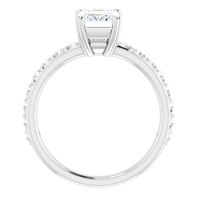 Cubic Zirconia Engagement Ring- The Chandita (Customizable Emerald Cut Design with Large Round Cut 3/4 Band Accents)