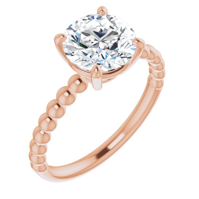 14K Rose Gold Customizable [[Cut] Cut Solitaire with Thin Beaded-Bubble Band