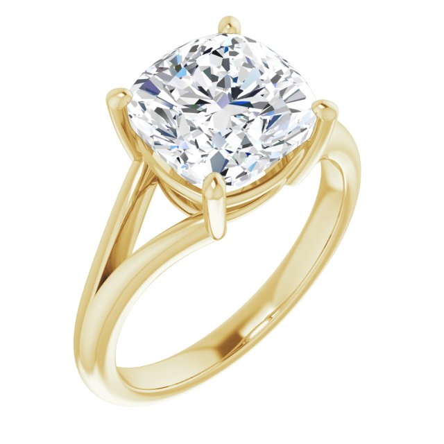 10K Yellow Gold Customizable Cushion Cut Solitaire with Tapered Split Band