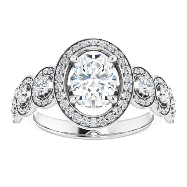 Cubic Zirconia Engagement Ring- The Emma Grace (Customizable Cathedral-set Oval Cut 7-stone style Enhanced with 7 Halos)