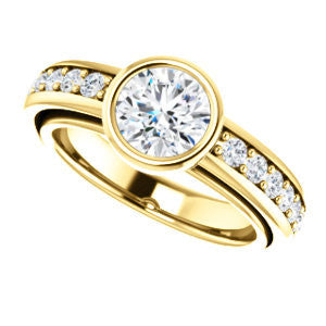 Cubic Zirconia Engagement Ring- The Racquel (Customizable Cathedral-Bezel Round Cut Design with Stackable Round-Accented Band)