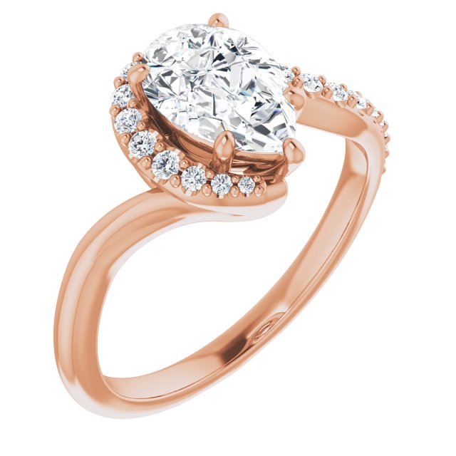 10K Rose Gold Customizable Pear Cut Design with Swooping Pavé Bypass Band