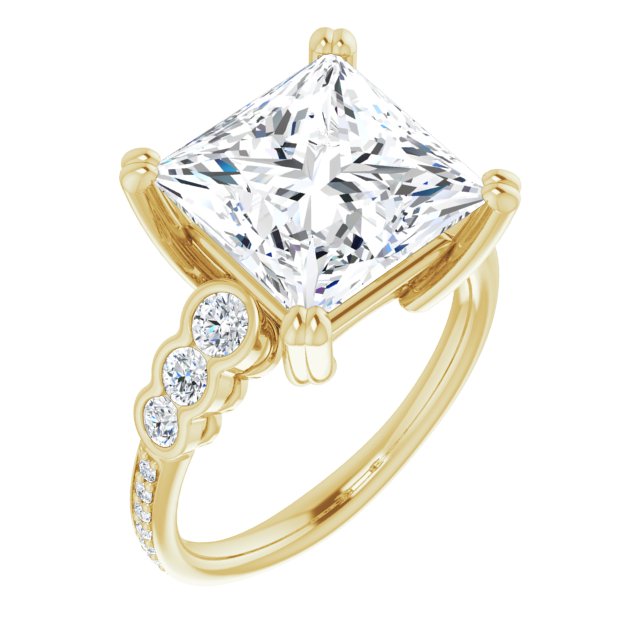 10K Yellow Gold Customizable Princess/Square Cut 7-stone Style Enhanced with Bezel Accents and Shared Prong Band