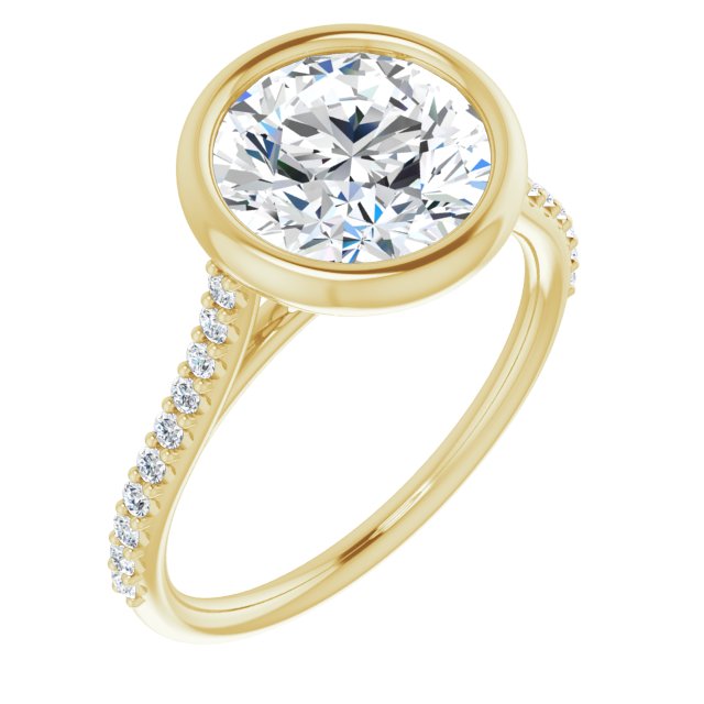 10K Yellow Gold Customizable Bezel-set Round Cut Style with Ultra-thin Pavé-Accented Band