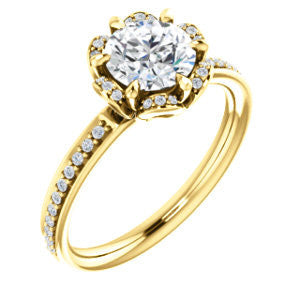 Cubic Zirconia Engagement Ring- The Rosie (Customizable Round Cut Style with Floral-Inspired Halo and Extra-Thin Pavé Band)