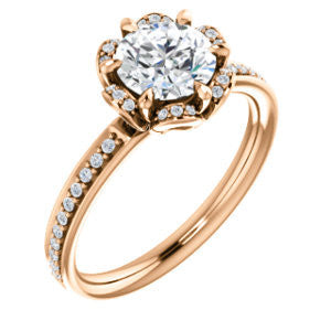 Cubic Zirconia Engagement Ring- The Rosie (Customizable Round Cut Style with Floral-Inspired Halo and Extra-Thin Pavé Band)