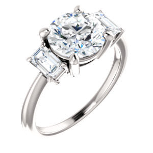Cubic Zirconia Engagement Ring- The Andrea (Customizable Round Cut 3-stone with Dual Emerald Cut Accents)