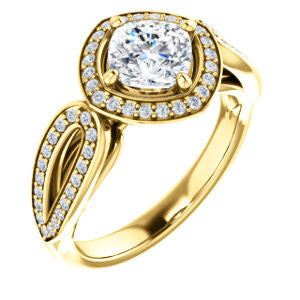 CZ Wedding Set, featuring The Jordyn Elitza engagement ring (Customizable Halo-Style Cushion Cut with Twisting Pavé Split-Shank)