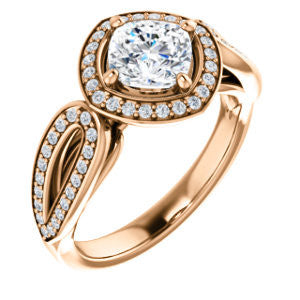 CZ Wedding Set, featuring The Jordyn Elitza engagement ring (Customizable Halo-Style Cushion Cut with Twisting Pavé Split-Shank)