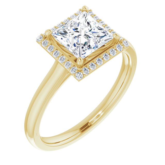 14K Yellow Gold Customizable Halo-Styled Cathedral Princess/Square Cut Design