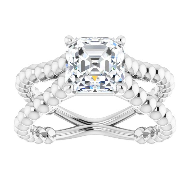 Cubic Zirconia Engagement Ring- The Isabella Noa (Customizable Asscher Cut Solitaire with Wide Beaded Split-Band)